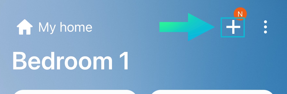 Arrow pointing to plus sing on Smartthings app