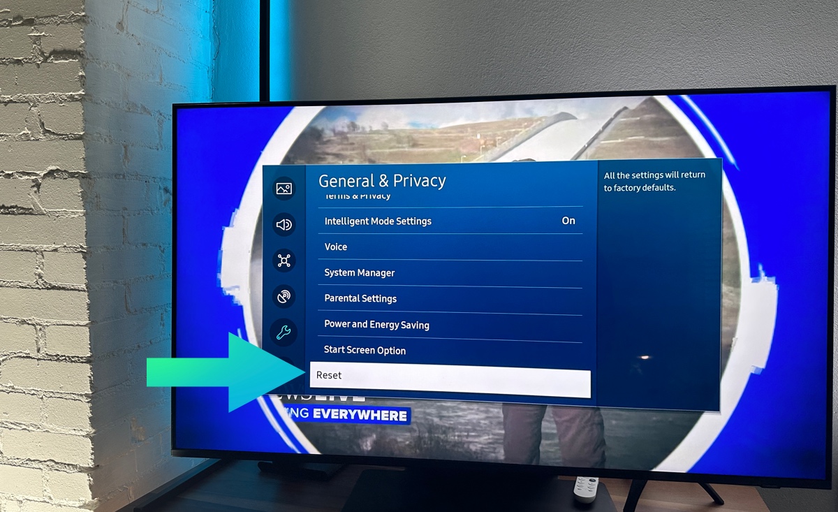 Reset samsung tv: general then reset