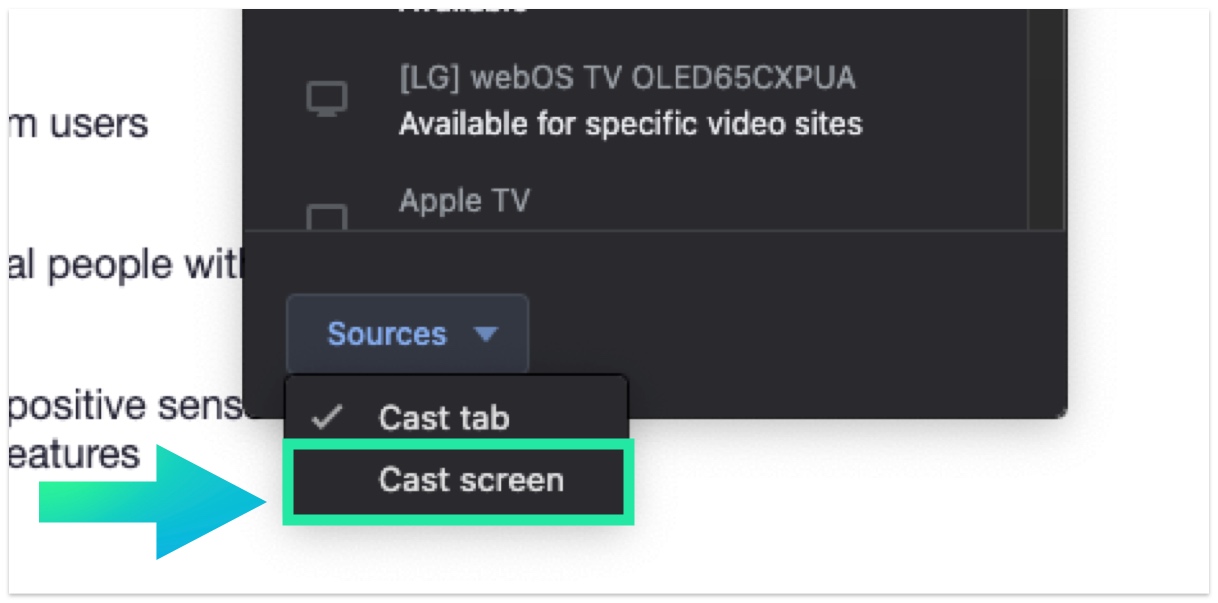 Chrome - select cast screen