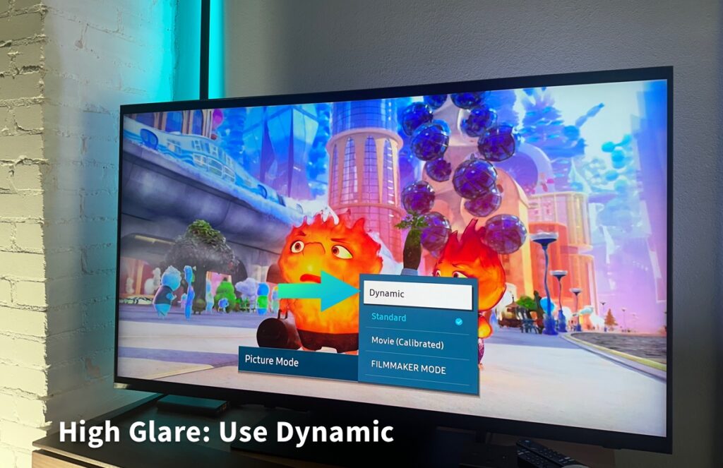 High glare - use dynamic on samsung tv