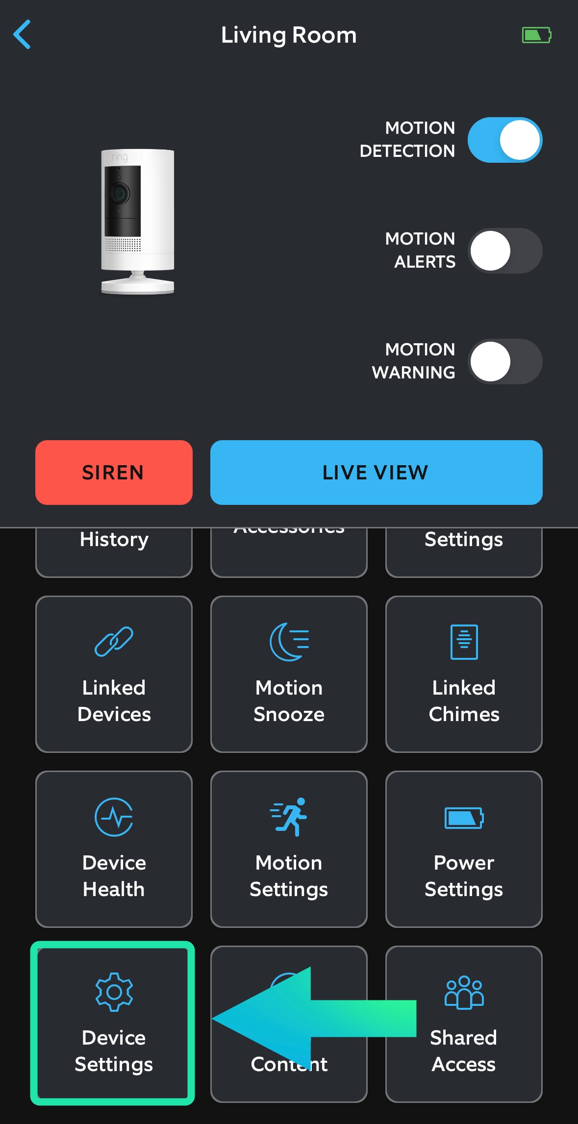 Ring indoor - select device settings