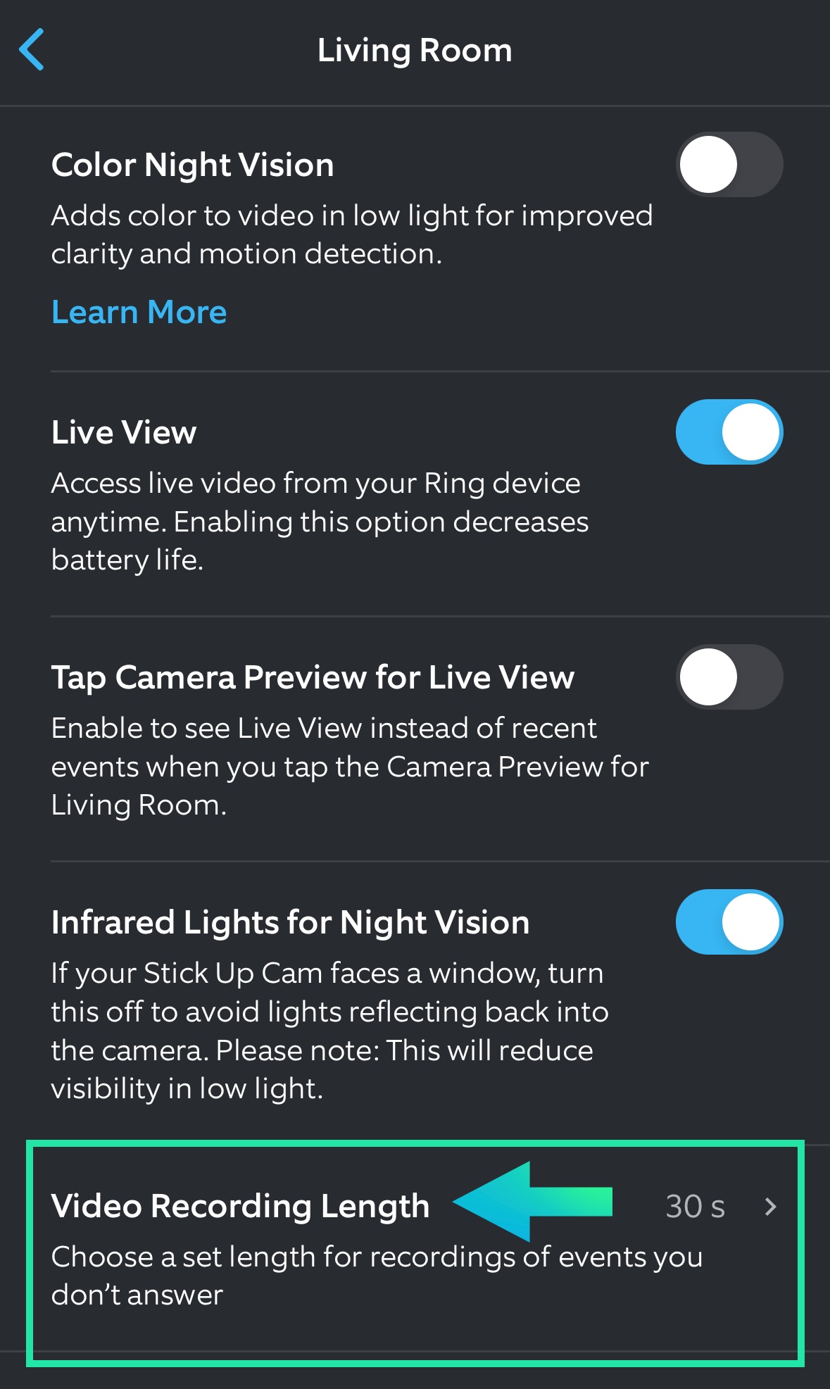 Select the video recording length