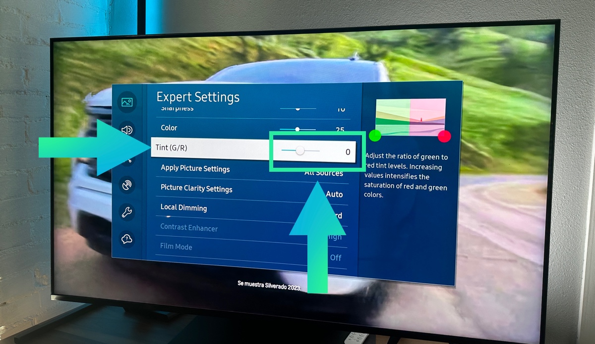 Tint or Hue settings samsung tv