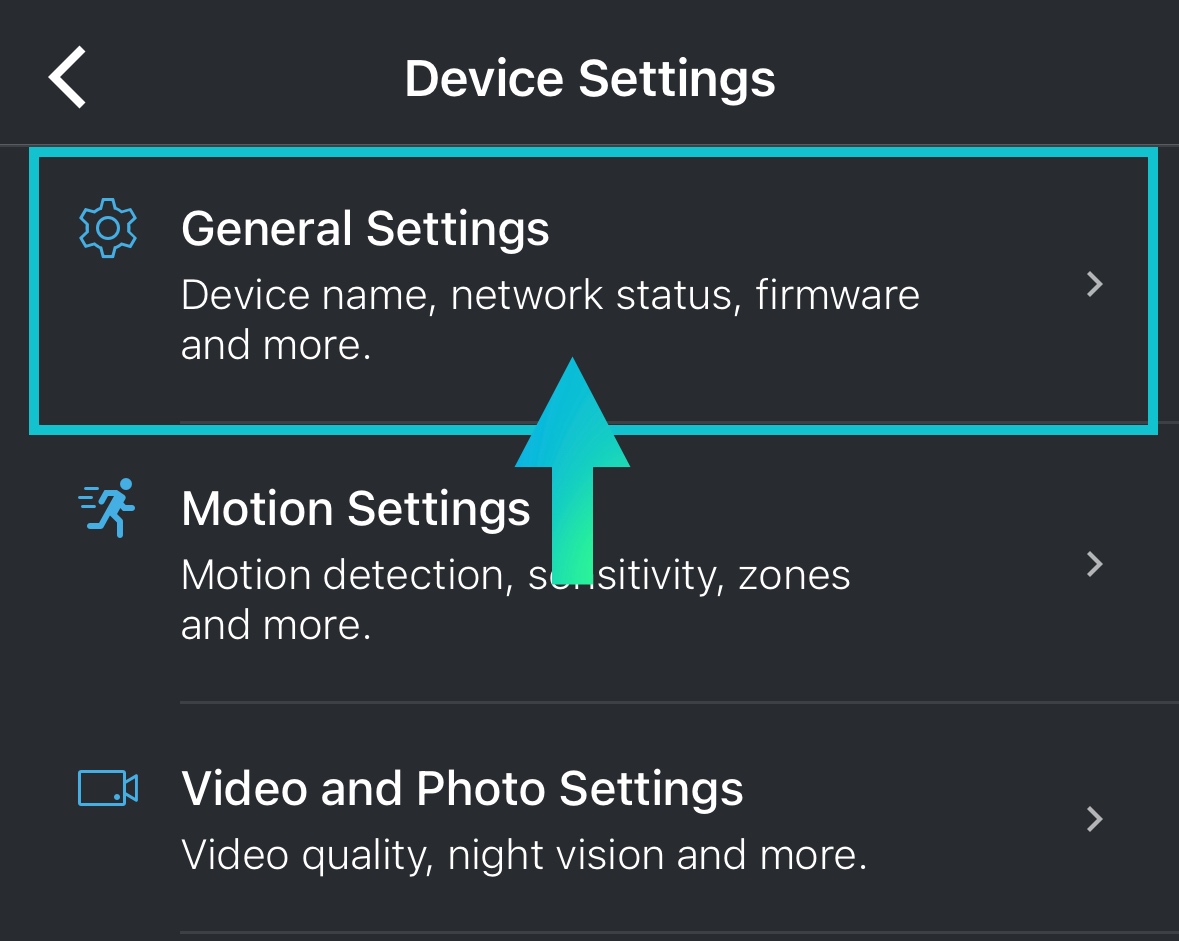 Select general settings in blink app