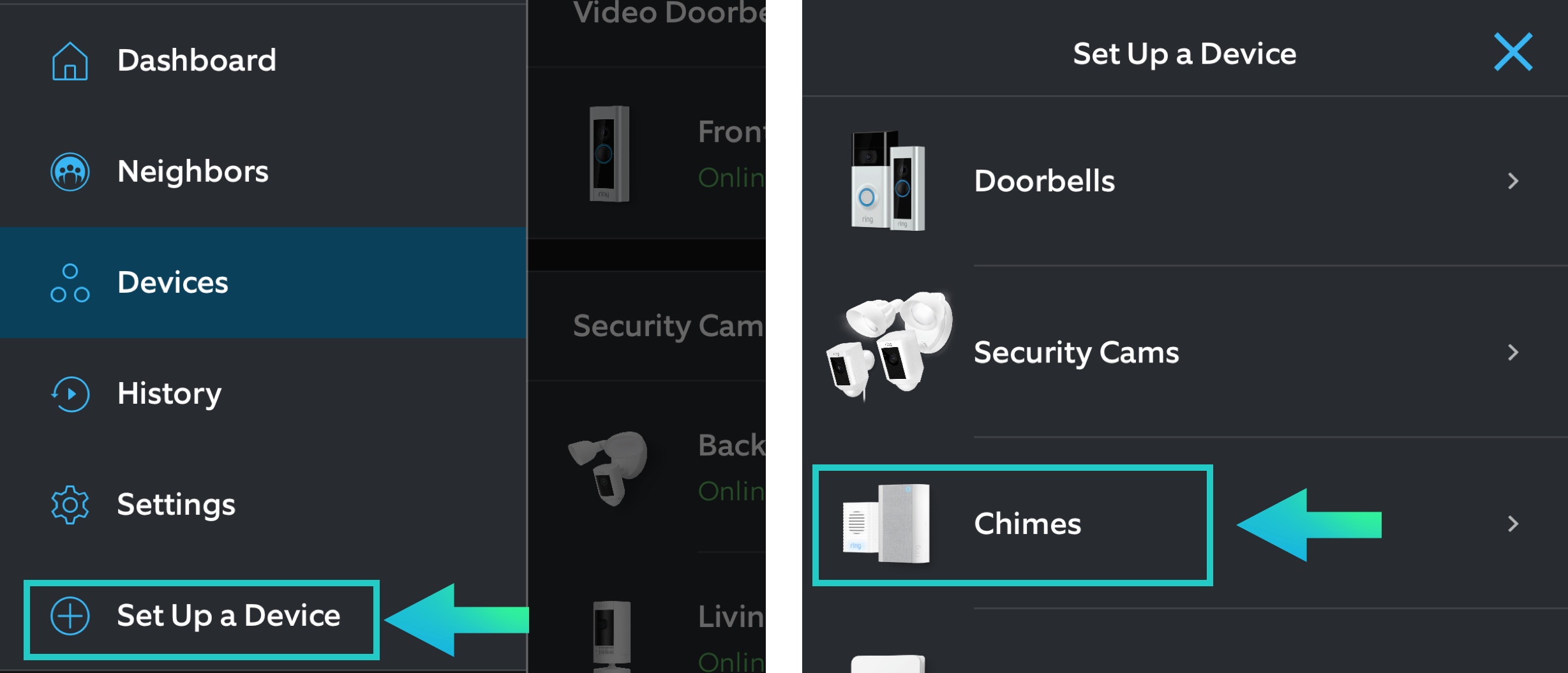 Set up device then chime