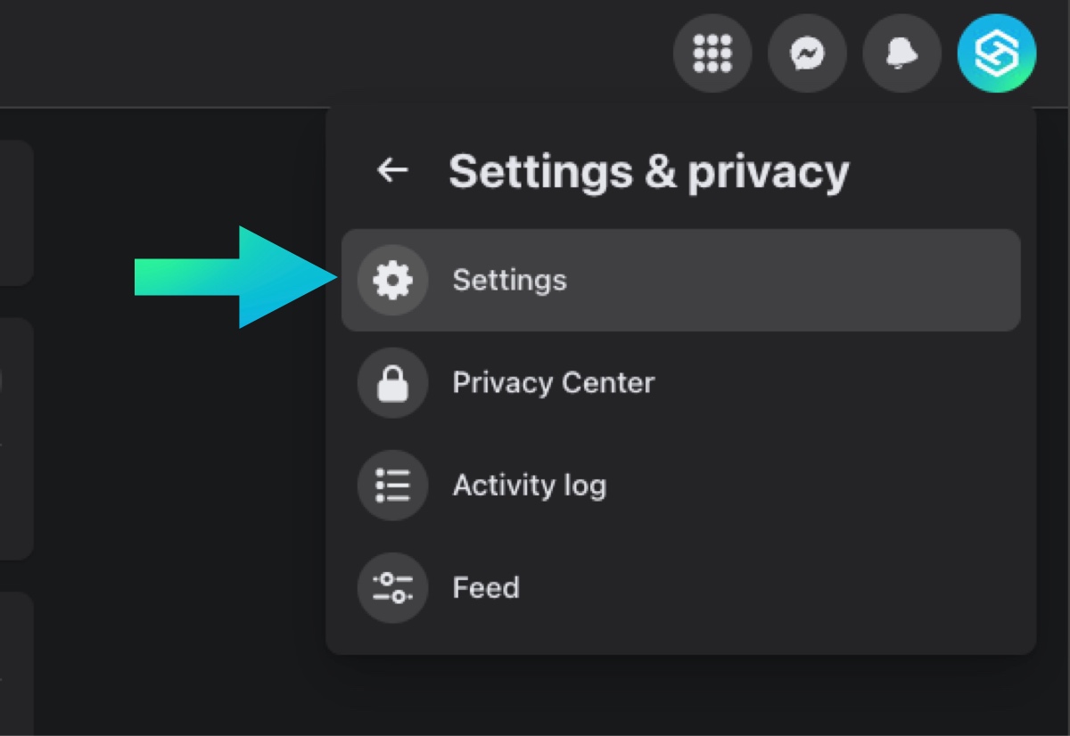 Facebook menu - settings