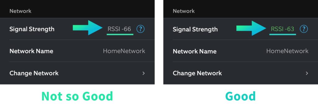 RSSI signal strength in the Ring app.