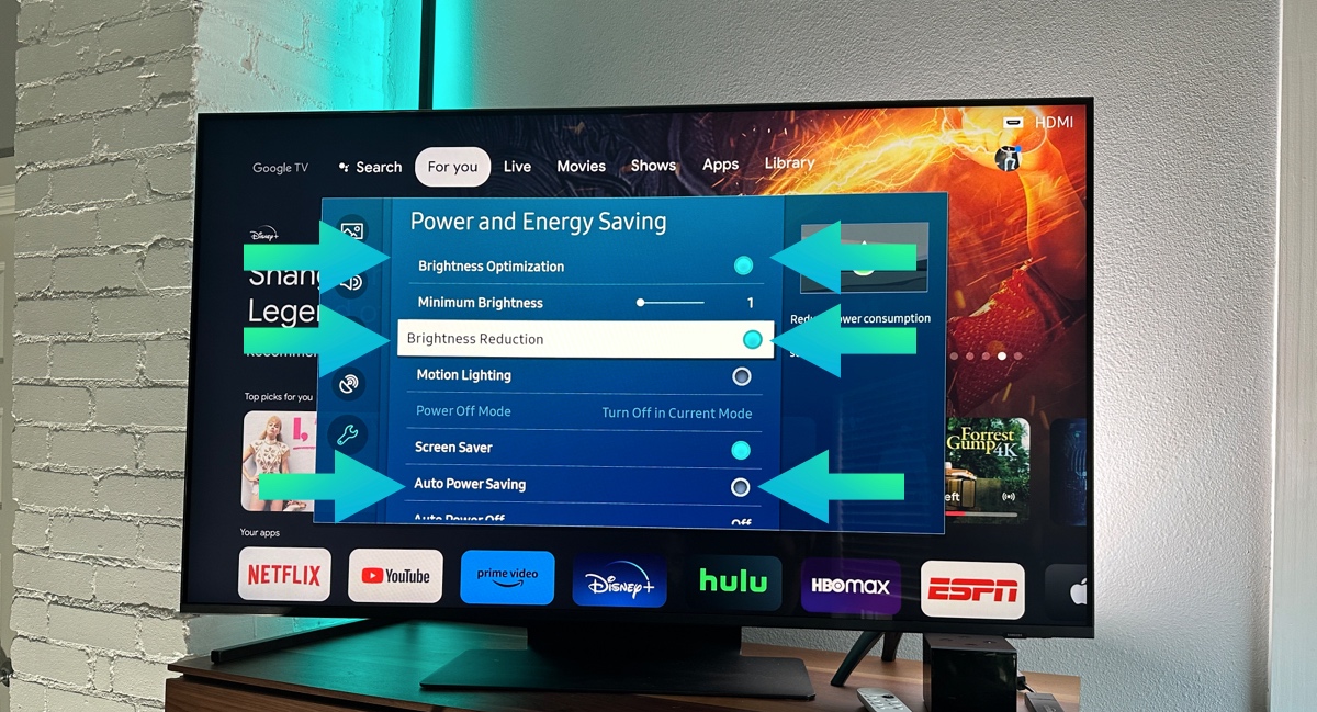 eco sensors on Samsung TV