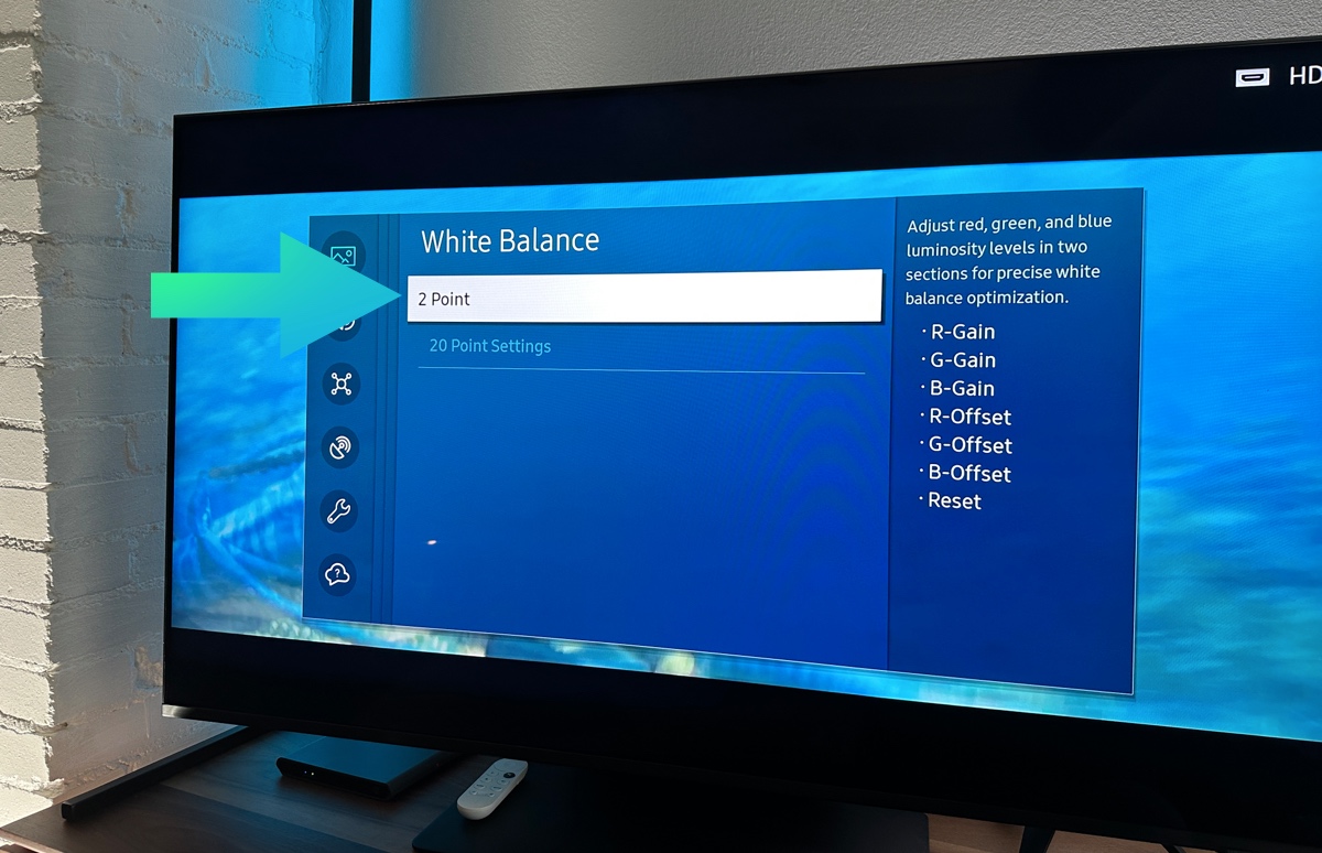 Samsung tv. white balance. 2 point