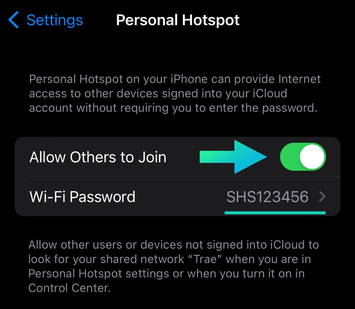 enable personal hotspot on iphone