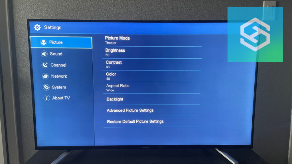 Hisense TV with Settings Menu Open