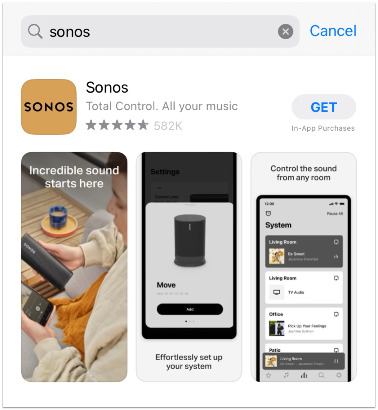 Sonos app in the app store