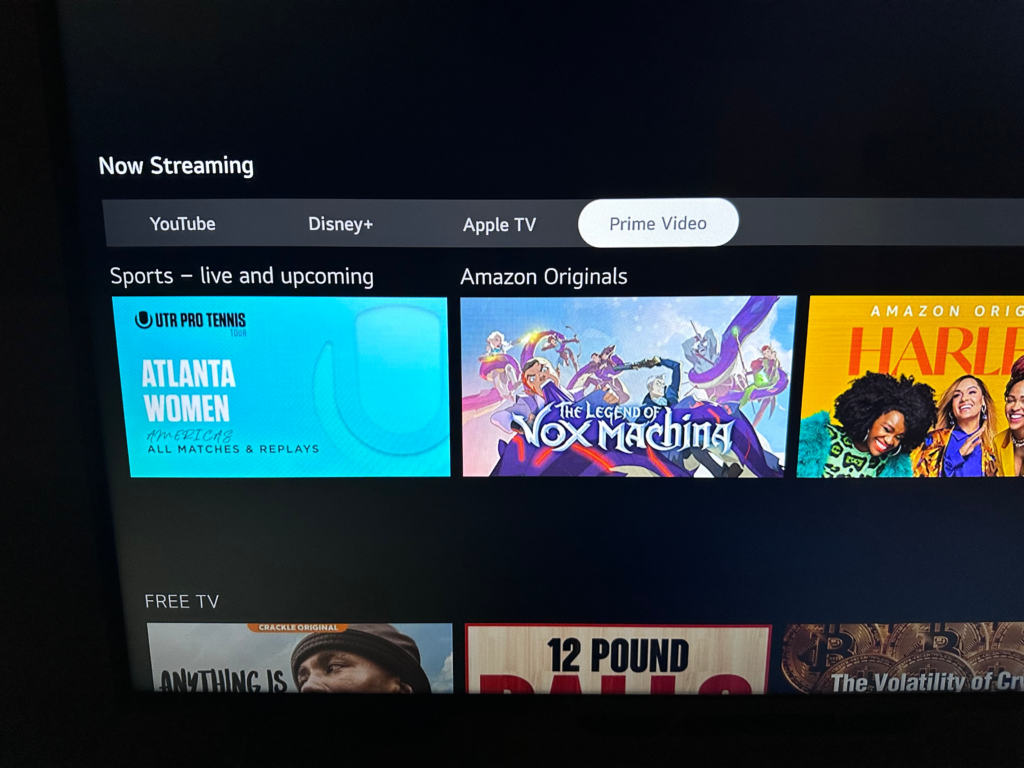 LG TV Streaming menu with Prime selcted