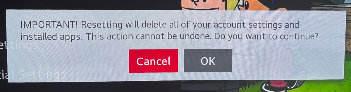 Confirm Reset on LG TV