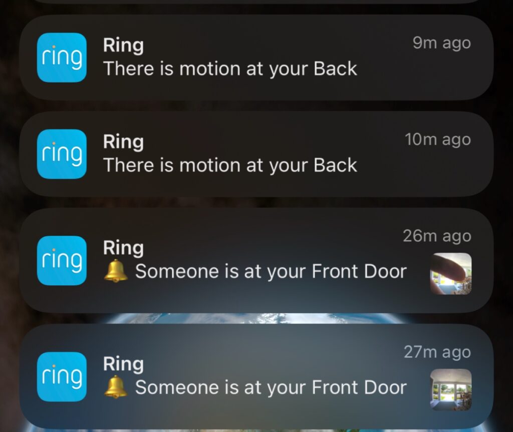 Ring alerts on app