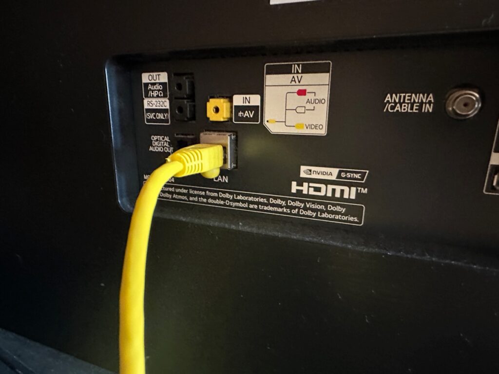 Ethernet cable connected to TV