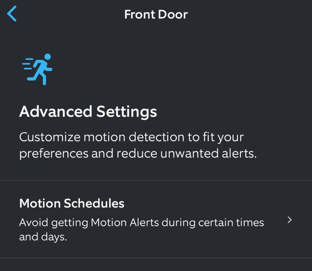 Advanced Settings > Motion Schedules