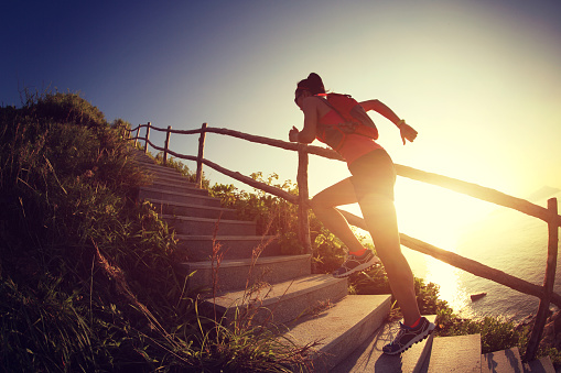 jogging up steps