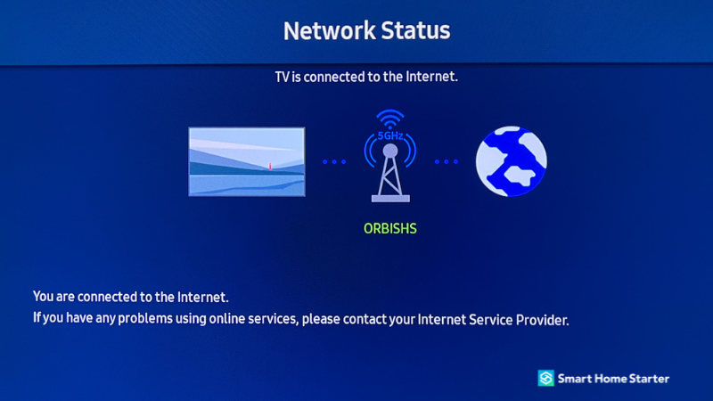 Samsung TV network status screen