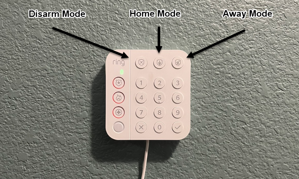 Ring Alarm with different modes outlines with text