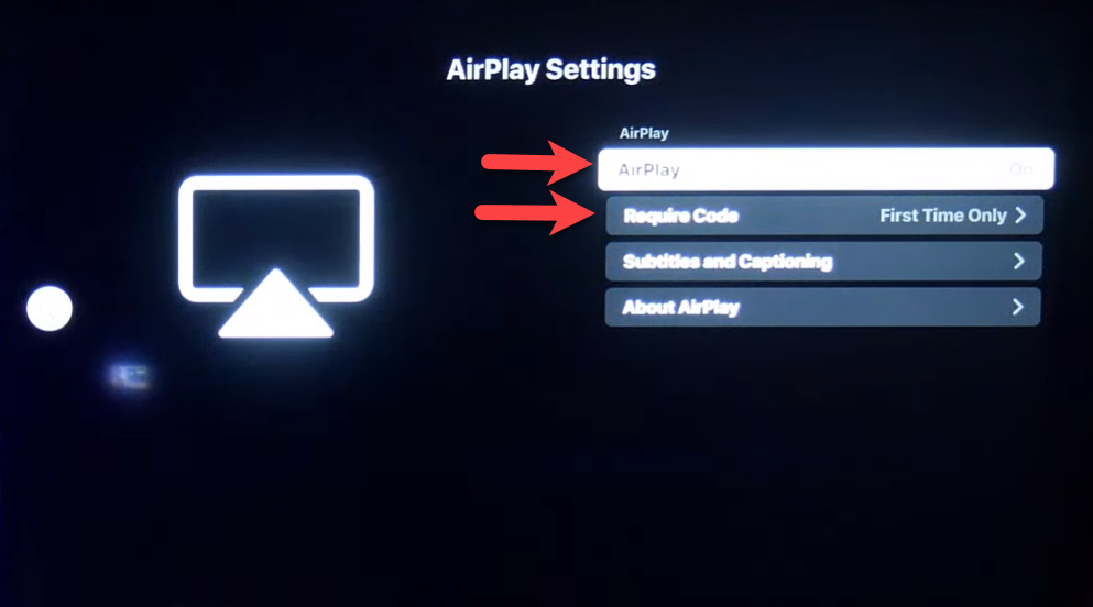 Airplay settings on Samsung TV