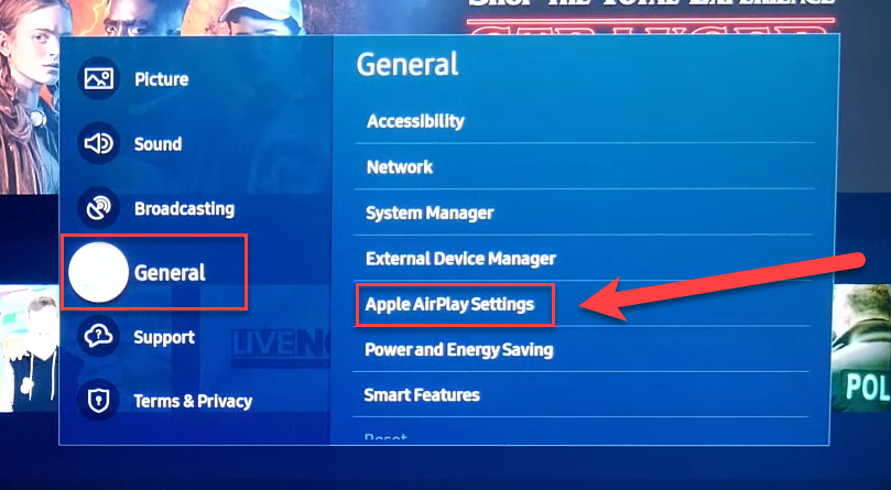 Samsung TV Airplay Settings