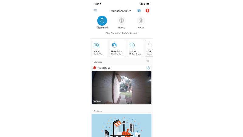Ring app with ring camera displayed.