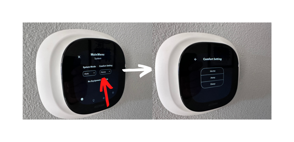 Accessing comfort settings on ecobee thermostat