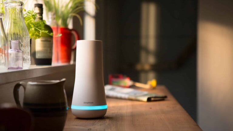 Simplisafe alarm base station on kitchen counter