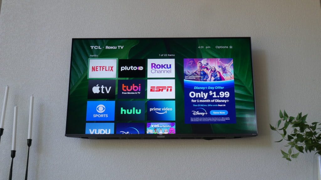 Roku TV mounted on wall